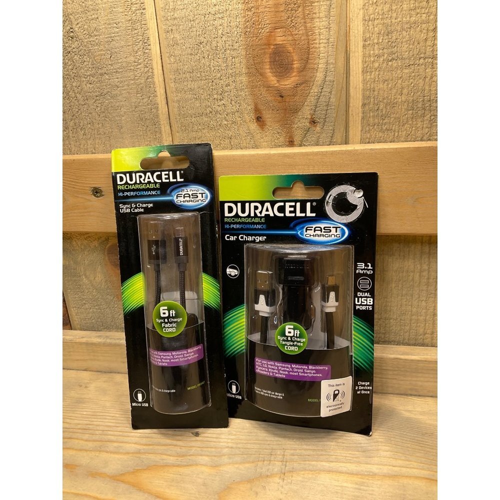 Bundle DURACELL Rechargeable Car Charger /Fast charging cable 6ft PRO168 PRO457
